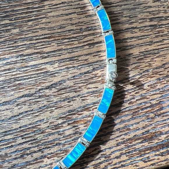 Vintage Mexico Blue Opal collar necklace & 925 blue opal hinged bracelet - Picture 5 of 13
